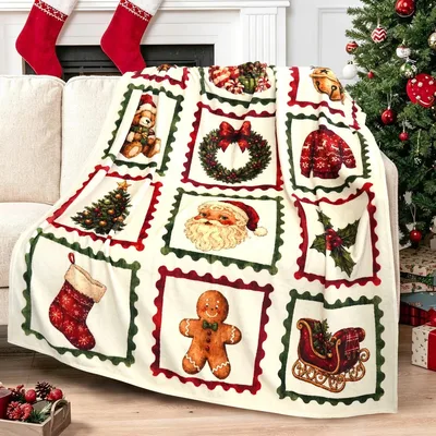 Vintage Christmas Stamps Pattern Blanket: Classic Holiday Stamp Design