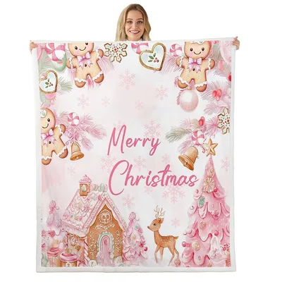 Merry Christmas Gingerbread Pink Blanket: Sweet Holiday Design