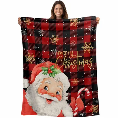 Merry Christmas Santa Plaid Blanket Vintage Holiday Cheer