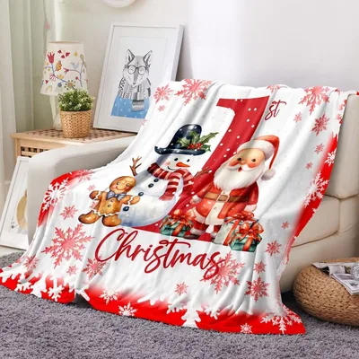 First Christmas Santa Snowman Blanket Features a Large