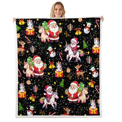 Santa and Snowmen Christmas Blanket featuring Santa unicorns