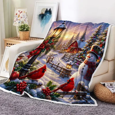 Snowman and Cardinals Winter Blanket