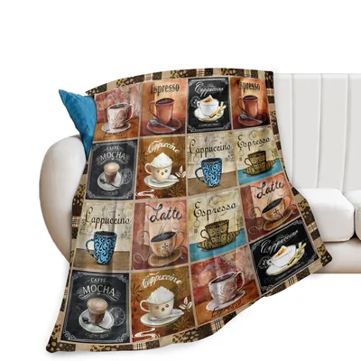 Cappuccino Lover Blanket: Coffee Cups Patchwork Throw