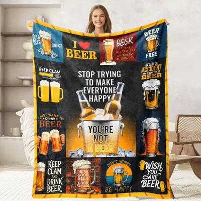 Beer Lover Collage Blanket: Humorous Beer Phrases for Home Decor