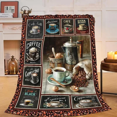 Vintage Coffee Blanket with Retro Café Chalkboard Art