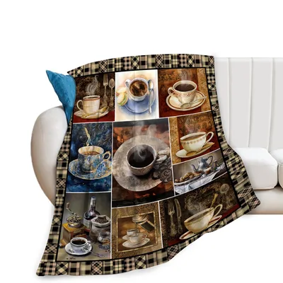 Coffee Cup Collage Blanket for Coffee Lovers at Home