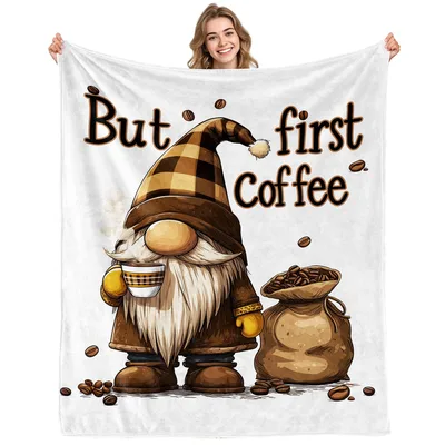 Coffee Lover Gnome Blanket with a Cozy Coffee Theme