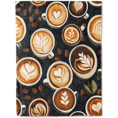 Coffee Cup Pattern Blanket: Latte Art on Dark Charcoal