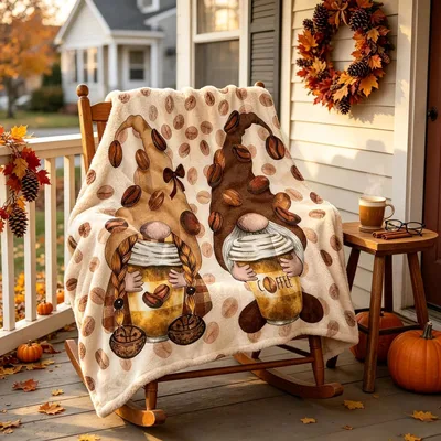 Coffee Gnome Blanket for Coffee Lovers and Cozy Fall Days
