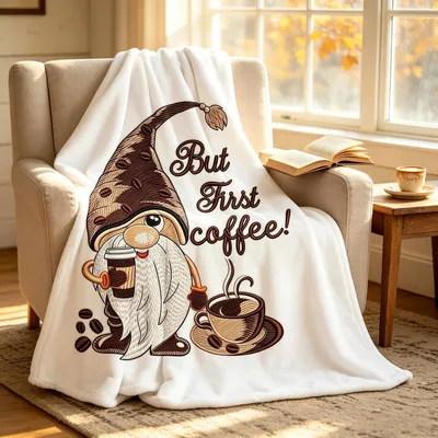 Gnome Coffee Blanket: A Brown-Hatted Gnome Who Needs His Coffee