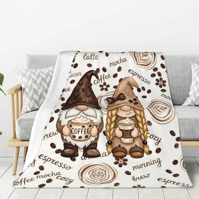 Morning Brew Blanket: Two Coffee Gnomes with Cups in Hand