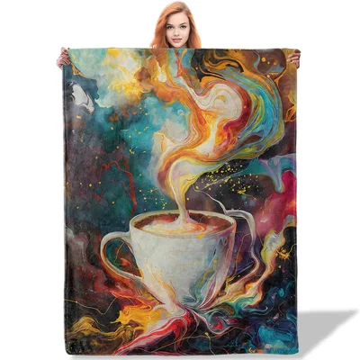 Abstract Coffee Cup Blanket: Steam Swirling Into Color