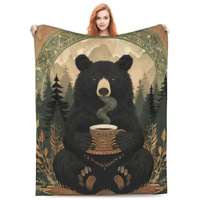 Bear Coffee Forest Blanket for Coffee Lovers