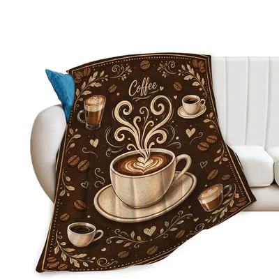 Coffee Cups & Latte Blanket: Cozy Coffee Print Throw