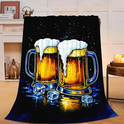 Cheers Beer Mugs Foam Blanket: Two Clinking Glass Mugs with Ice