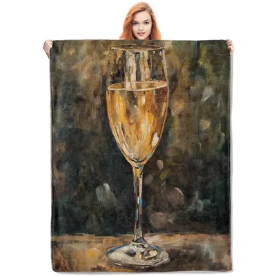Champagne Glass Wine Painting Blanket for Artistic Sippers