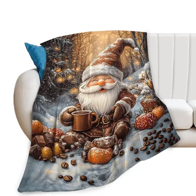 Coffee Gnome with Pastries Blanket: A Cozy Winter Scene