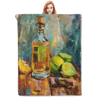 Tequila Bottle Still Life Blanket: Artistic Spirit and Citrus Design