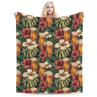 Tropical Beer Hibiscus Luau Blanket: Floral and Brew Pattern