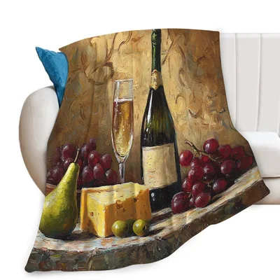 Wine Grapes and Cheese Blanket: Classic Still Life Art