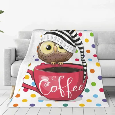 Owl in Coffee Cup Blanket: Polka Dot Owl Design for Mornings