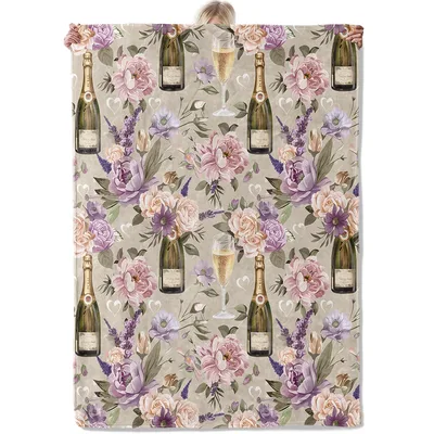Champagne Bottles Floral Pattern Blanket: Vintage Bubbles and Peonies