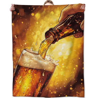Beer Pouring into Glass Blanket: Golden Amber Art for Cozy Nights