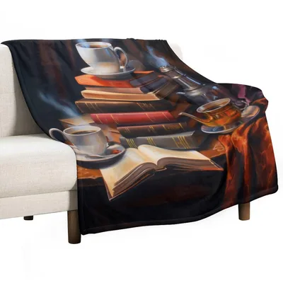 Coffee and Books Oil Blanket: A Classic Still Life for Readers