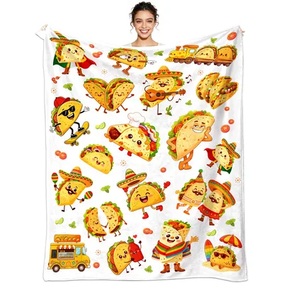 Cartoon Taco Blanket: Dancing, Singing, Skating Tacos