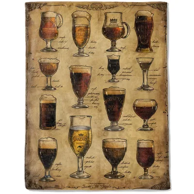 Vintage Beer Glass Chart Blanket: Retro Brew Guide for Home Bar