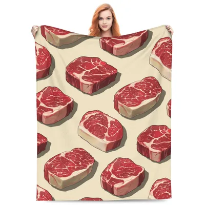 Steak Meat Pattern Blanket: Raw Beef Cut Illustration Throw
