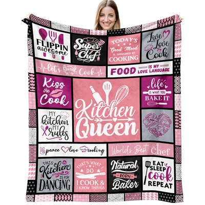 Kitchen Queen Cooking Words Blanket Features Slogans Like