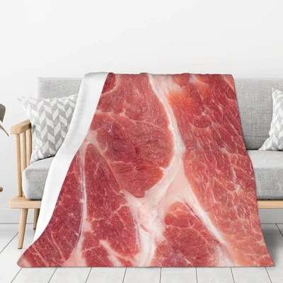 Raw Meat Steak Texture Blanket: Realistic Raw Beef Print for Foodies