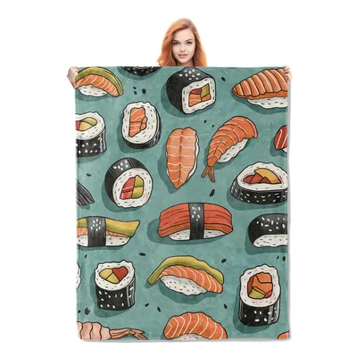 Sushi Pattern Print Blanket No. 2: A Cozy Wrap for Food Lovers