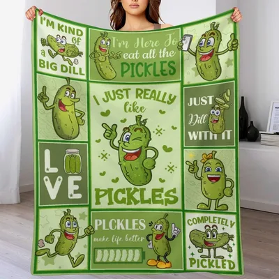 Pickle Lovers Funny Quotes Blanket featuring cartoon cucumbers