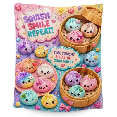 Kawaii Dim Sum Buns Blanket: Squish Smile Repeat Design