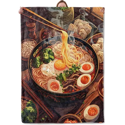 Ramen Noodle Bowl Photo Blanket featuring a steaming bowl of noodles