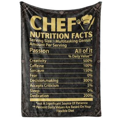 Chef Nutrition Facts Blanket: A Humorous Take on Kitchen Life