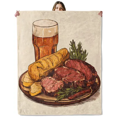 Steak Potatoes and Beer Blanket: Rustic Meat and Brew Artwork