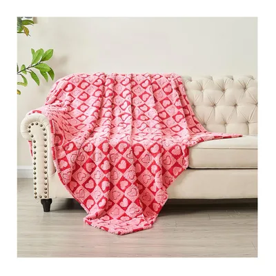 Valentine Hearts Blanket: Soft Pink Heart Checkered Throw
