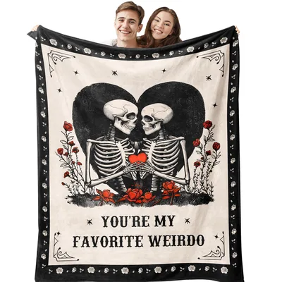 Gothic Valentine Blanket: Skeleton Couple Love Design for Two