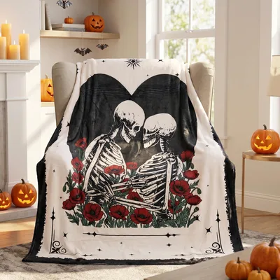 Skeleton Lovers Blanket: Gothic Couple Print