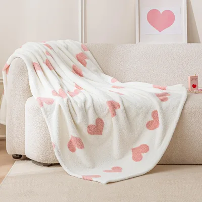 Cream Background Scattered Hearts Blanket for Cozy Days