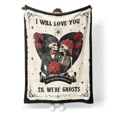 Haunting Love Blanket: Til We're Ghosts Skeleton Couple Throw