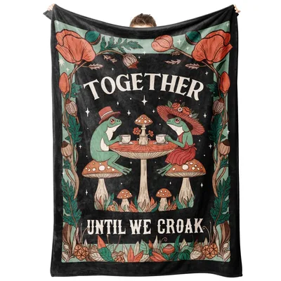 Frog Friends Blanket: Together Until We Croak Mushroom Tea Design