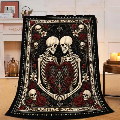Gothic Romance Blanket: Skeleton Lovers in Roses