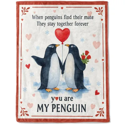 My Penguin Blanket: Two Penguins Holding a Heart Balloon
