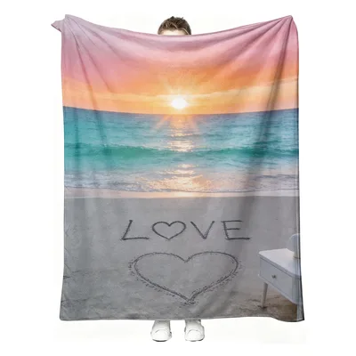 Beach Sunset Blanket: Love Written in the Sand at Dusk