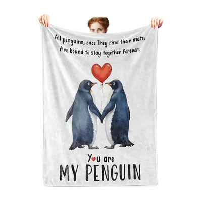 Love Penguins Blanket: Two Penguins, One Heart Balloon