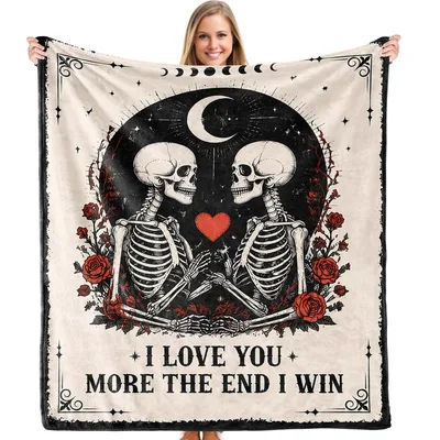 Skeleton Couple Love You More Blanket: Gothic Gift